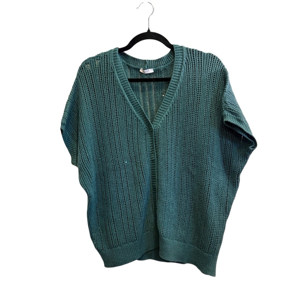 Peserico Italy Women’s Light Teal Knit Cocoon Cardigan Sweater w Sequins Sz L/XL